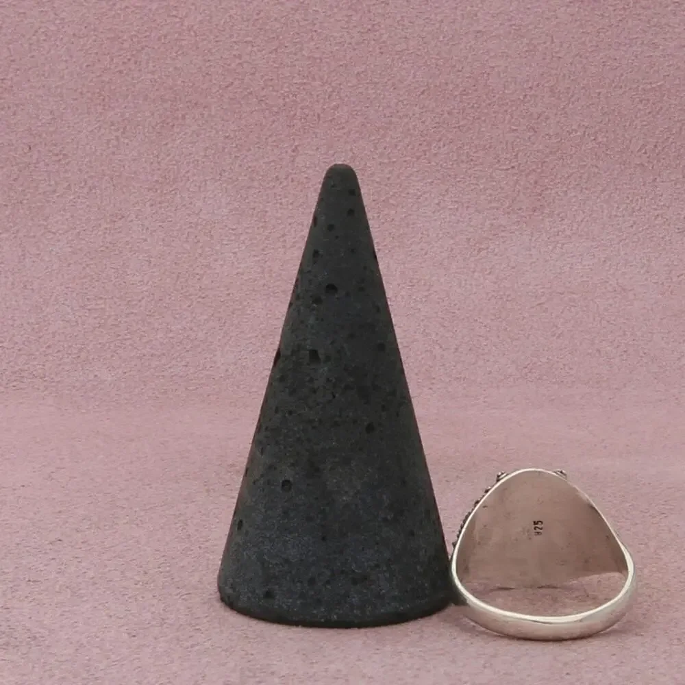 sterling silver & 18k gold bali beaded onyx ring size 8.5